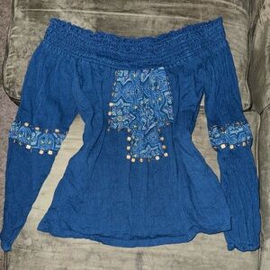 Hollister Boho Off-The-Shoulder Long Sleeve Top Cotton & Viscose